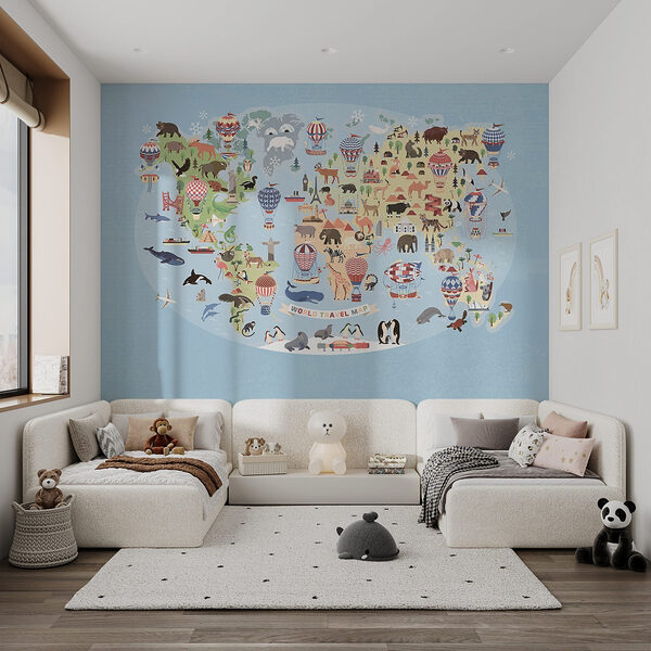 Carte du monde avec animaux Papier peint Carte du monde avec animaux