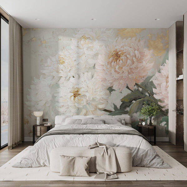 Peinture de fleurs sur une surface blanche Papier peint Peinture de fleurs sur une surface blanche