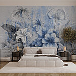 Papier peint Composition florale sereine dans les tons bleus