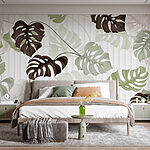 Papier peint Motif de feuilles sur fond blanc