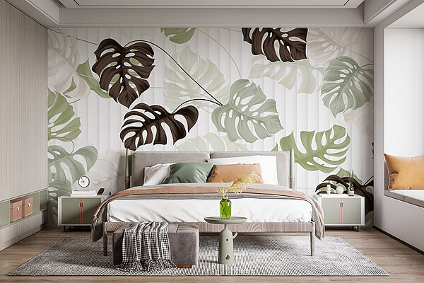 Motif de feuilles sur fond blanc Papier peint Motif de feuilles sur fond blanc