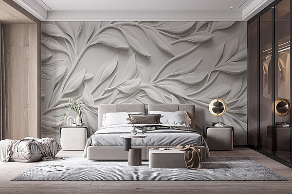 Mur blanc avec des feuilles Papier peint Mur blanc avec des feuilles