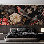 Papier peint Peinture d'oiseaux sur des fleurs