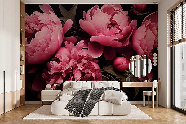 Des fleurs éclatantes sur un fond sombre Papier peint Des fleurs éclatantes sur un fond sombre