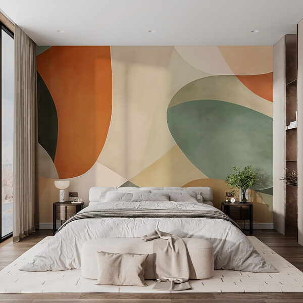 Pièce d'art colorée avec des formes courbes Papier peint Pièce d'art colorée avec des formes courbes