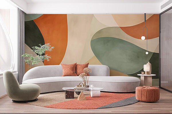 Papier peint Pièce d'art colorée avec des formes courbes