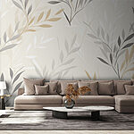Papier peint Motif de feuilles sur fond blanc