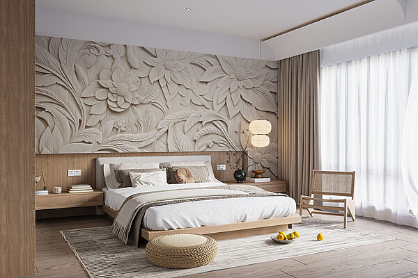 Mur blanc avec fleurs et feuilles Papier peint Mur blanc avec fleurs et feuilles