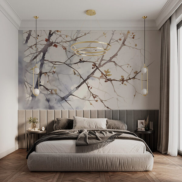 Aquarelle d'une branche d'arbre avec des feuilles Papier peint Aquarelle d'une branche d'arbre avec des feuilles