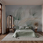 Papier peint Feuilles transparentes sur fond blanc
