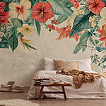 Papier peint Des fleurs vibrantes encadrent un fond serein