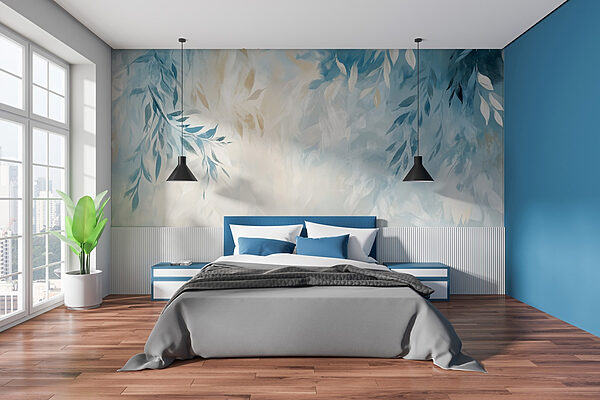 Fond bleu et blanc avec des feuilles Papier peint Fond bleu et blanc avec des feuilles