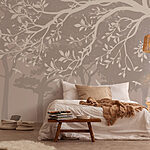 Papier peint Groupe d'arbres avec oiseaux en vol