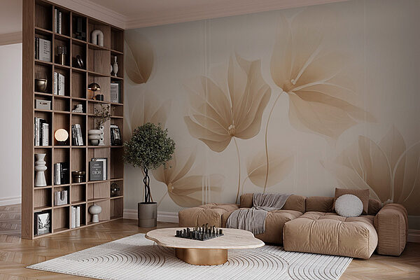 Papier peint Feuilles délicates aux teintes douces