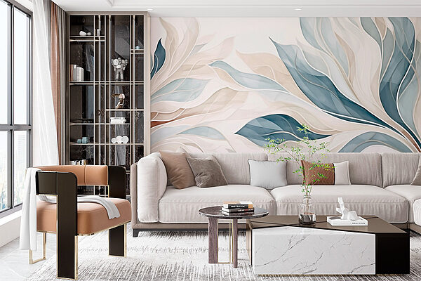 Papier peint Motifs de feuilles abstraits et apaisants