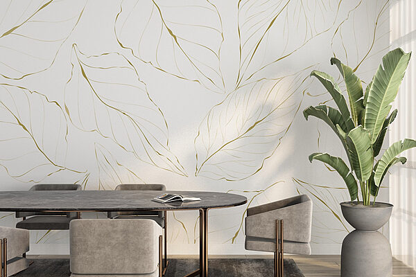 Papier peint Motif de feuilles sur fond blanc