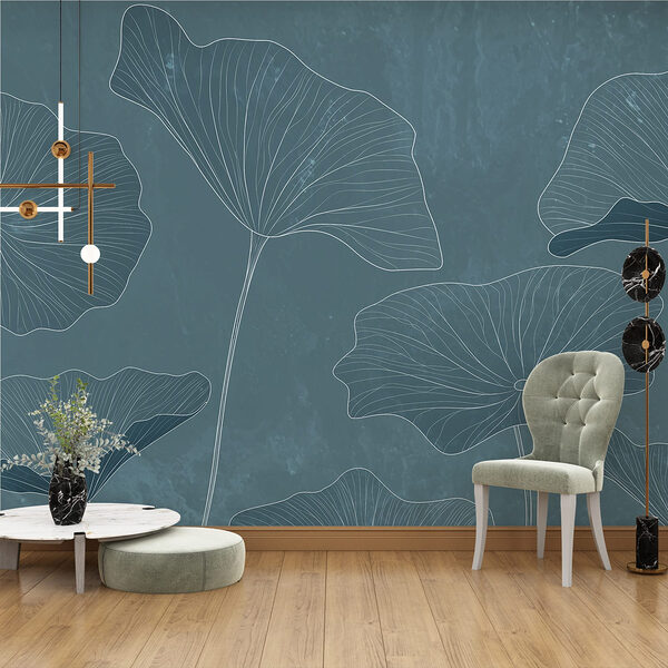 Papier peint Groupe de feuilles sur fond bleu