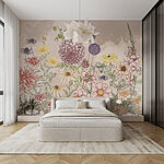 Papier peint Groupe de fleurs sur fond beige