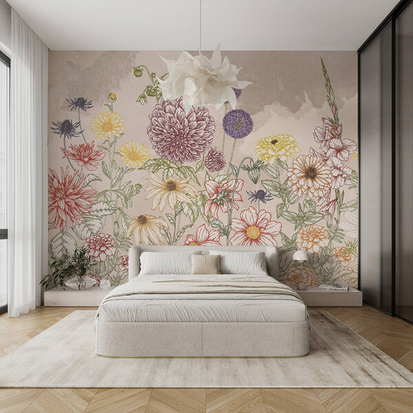 Groupe de fleurs sur fond beige Papier peint Groupe de fleurs sur fond beige