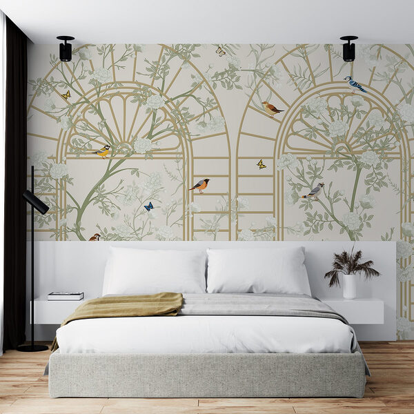 Papier peint avec une échelle et des oiseaux Papier peint Papier peint avec une échelle et des oiseaux