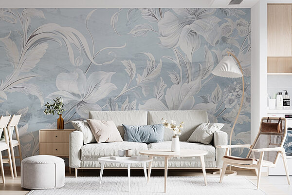Motif floral blanc et gris Papier peint Motif floral blanc et gris