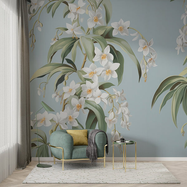 Papier peint avec des fleurs blanches Papier peint Papier peint avec des fleurs blanches
