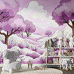 Papier peint Paysage avec arbres et neige
