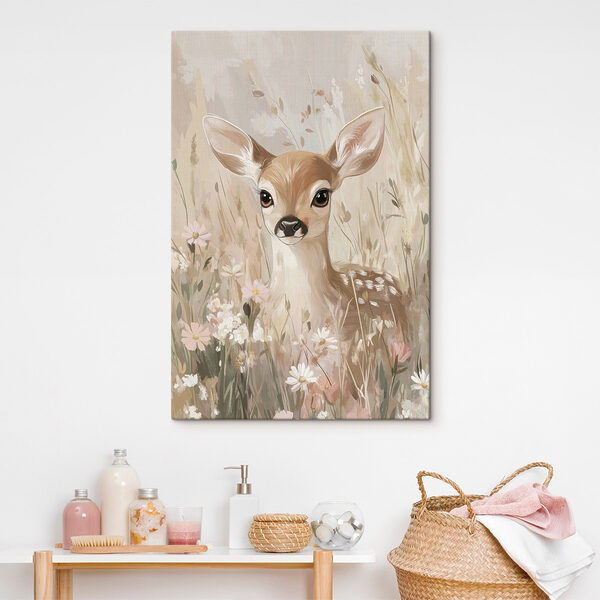 Peinture d'un cerf dans un champ de fleurs Tableaux Peinture d'un cerf dans un champ de fleurs