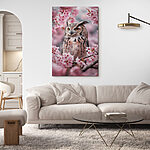 Tableaux Un hibou dans un arbre aux fleurs roses