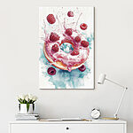Tableaux Peinture d'un beignet avec des framboises et des éclaboussures de lait