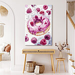 Tableaux Peinture d'un beignet avec des framboises