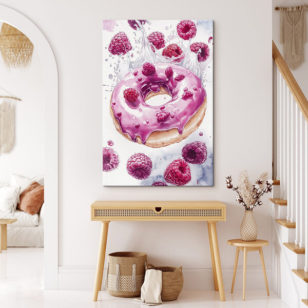 Peinture d'un beignet avec des framboises Tableaux Peinture d'un beignet avec des framboises