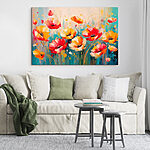 Tableaux Peinture de fleurs sur fond bleu
