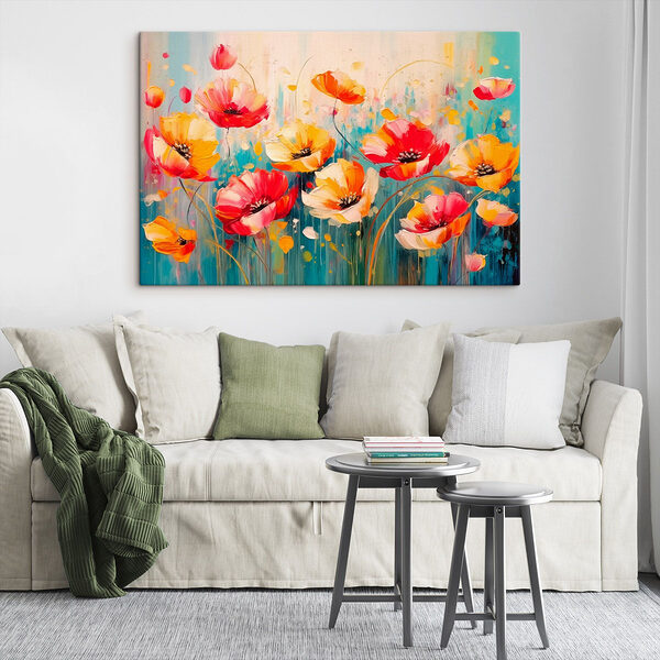 Peinture de fleurs sur fond bleu Tableaux Peinture de fleurs sur fond bleu