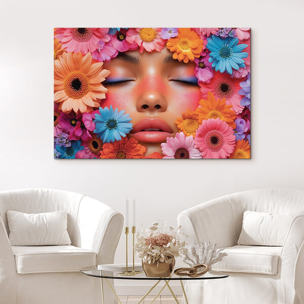 Femme avec des fleurs autour du visage Tableaux Femme avec des fleurs autour du visage