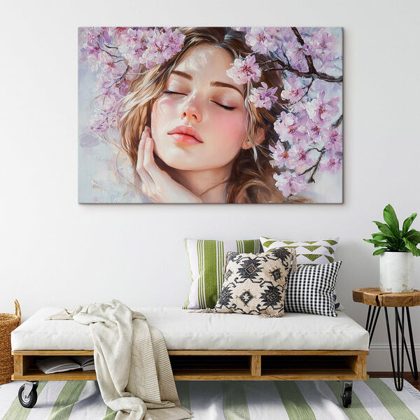 Une douce beauté entourée de fleurs Tableaux Une douce beauté entourée de fleurs