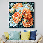 Tableaux Peinture de fleurs sur fond bleu