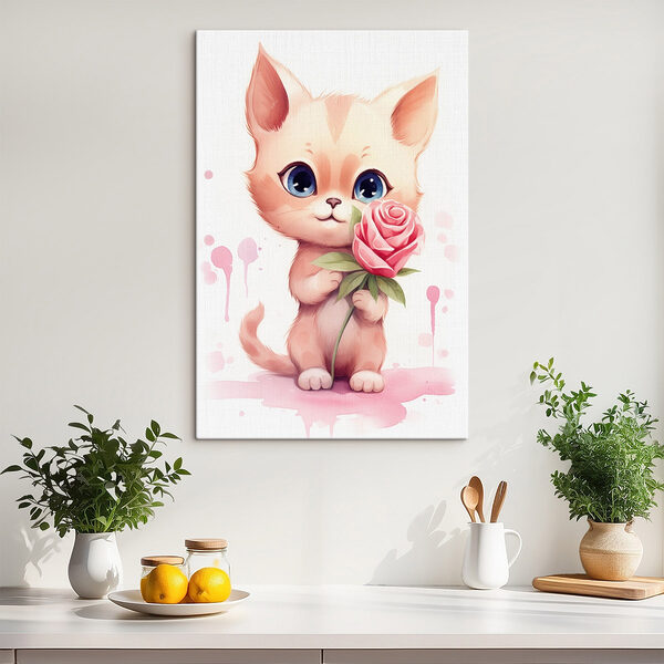 Chat tenant une fleur Tableaux Chat tenant une fleur