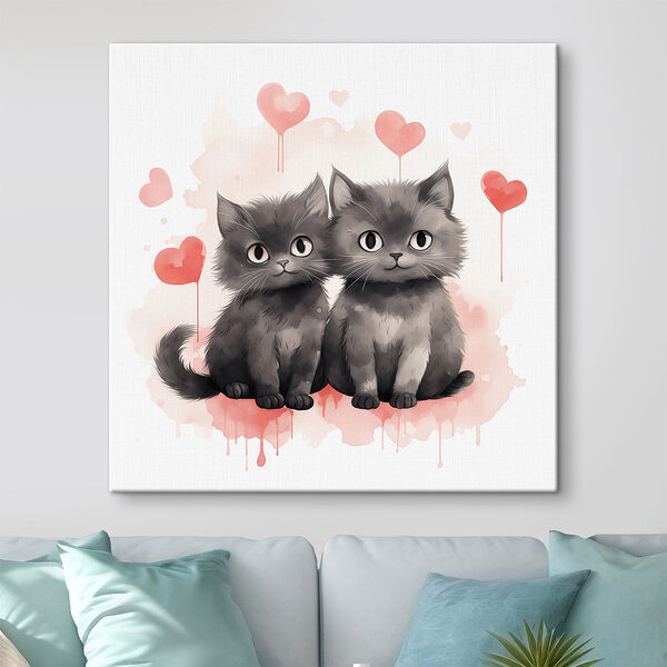 Deux chats assis l'un à côté de l'autre Tableaux Deux chats assis l'un à côté de l'autre