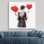 Tableaux Femme tenant un ballon en forme de coeur