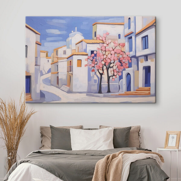 Peinture d'un arbre devant un bâtiment Tableaux Peinture d'un arbre devant un bâtiment