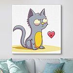 Tableaux Dessin humoristique d'un chat regardant un coeur