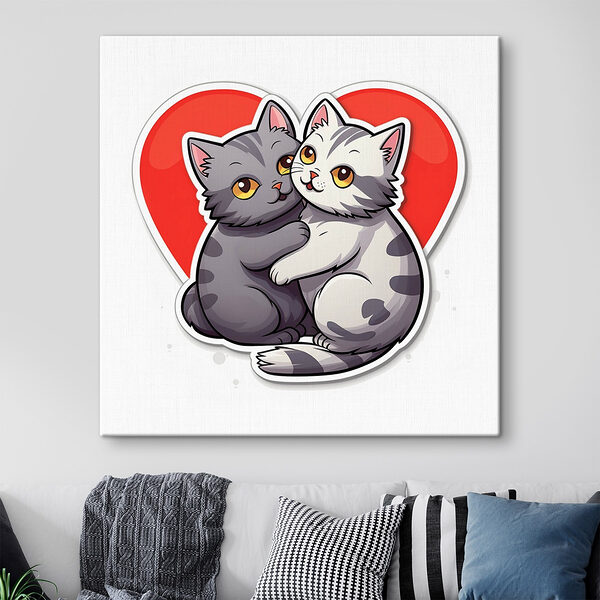 Autocollant de deux chats qui se font des câlins Tableaux Autocollant de deux chats qui se font des câlins