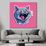 Tableaux Autocollant d'un chat avec la bouche ouverte