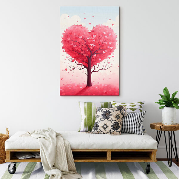 Arbre avec des feuilles roses et des cœurs Tableaux Arbre avec des feuilles roses et des cœurs