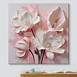 Tableaux Fleurs blanches sur fond rose