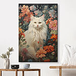Tableaux Chat blanc dans un jardin de fleurs