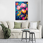 Tableaux Peinture de fleurs sur fond bleu