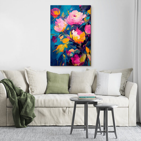 Peinture de fleurs sur fond bleu Tableaux Peinture de fleurs sur fond bleu