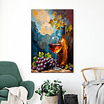 Tableaux Peinture d'une bouteille de vin et d'un verre de vin